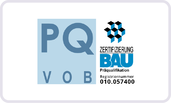 Link zum Zertifikat: PQ VOB Zertifizierung Bau - Präqualifikation Registriernummer 010.057400